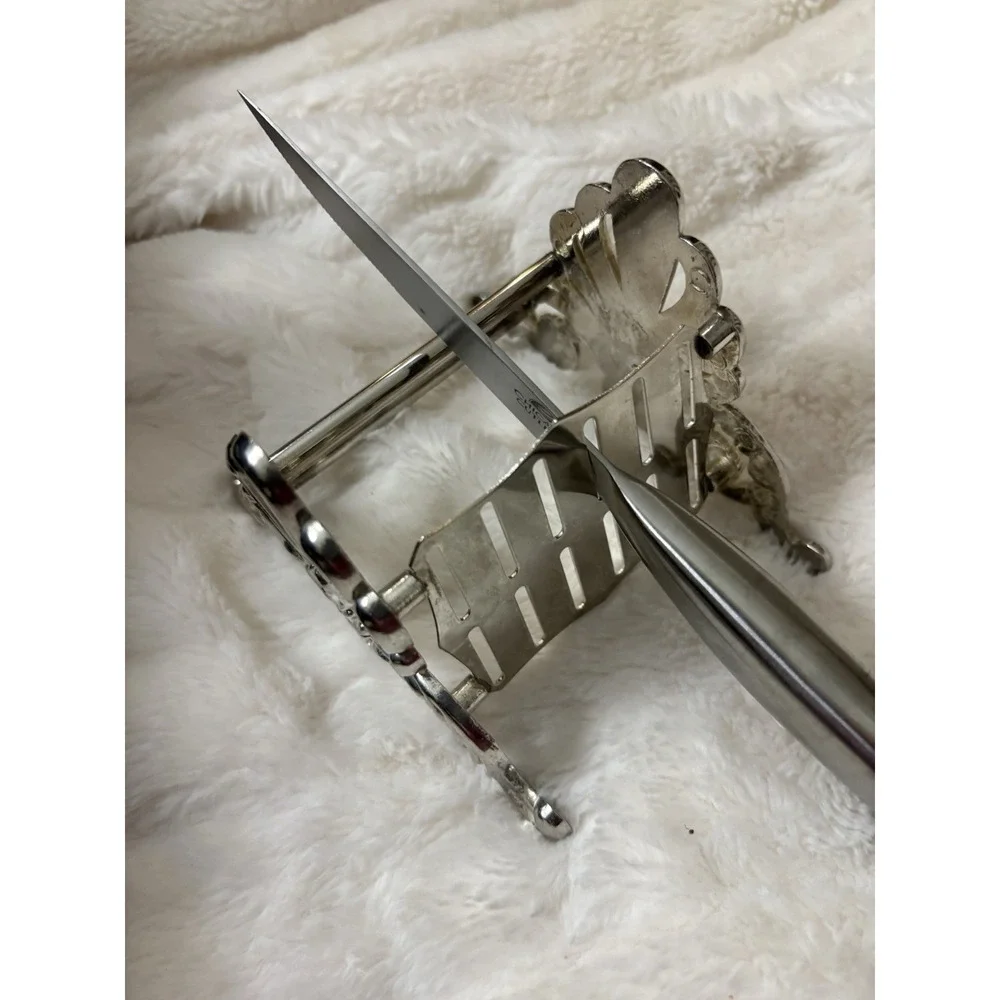 Vintage Buffet Silver Plate Knife Rest Caddy Silverware Holder